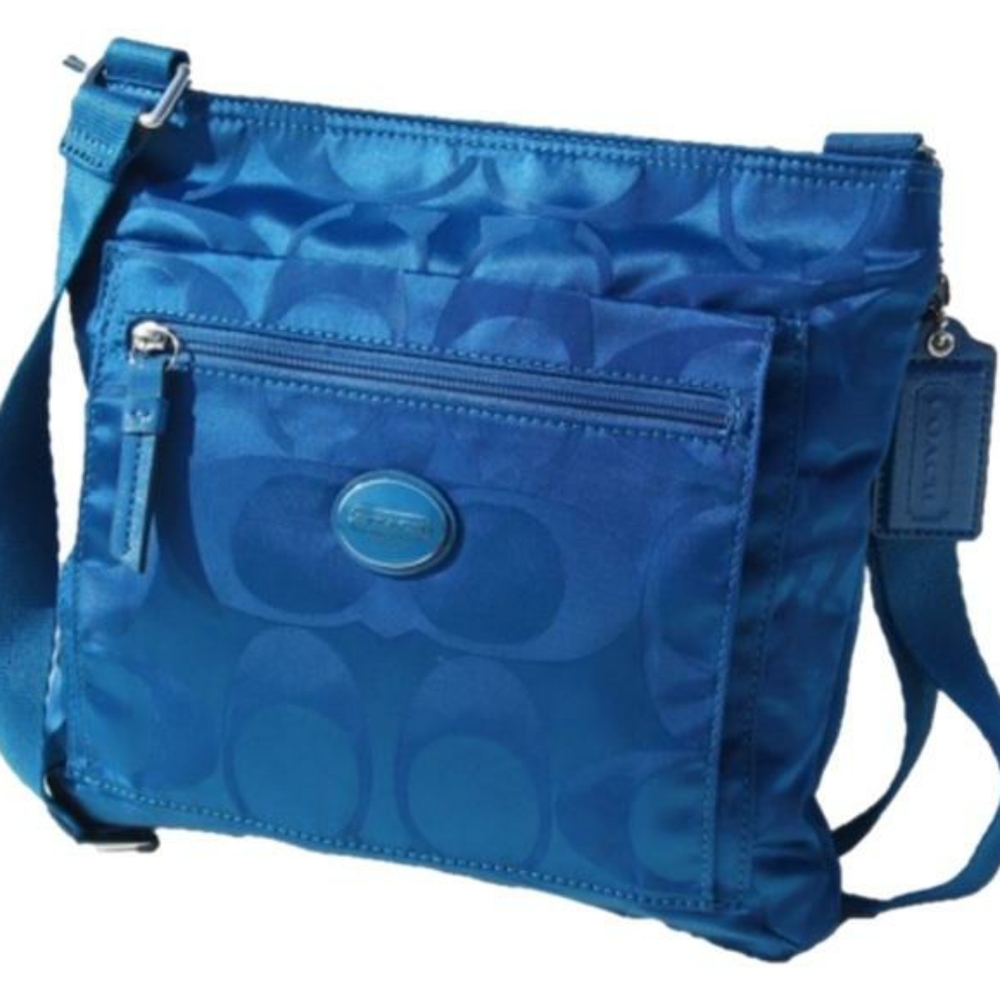 Gorgeous COACH Signature Print Fabric Crossbody in Vibrant Blue!